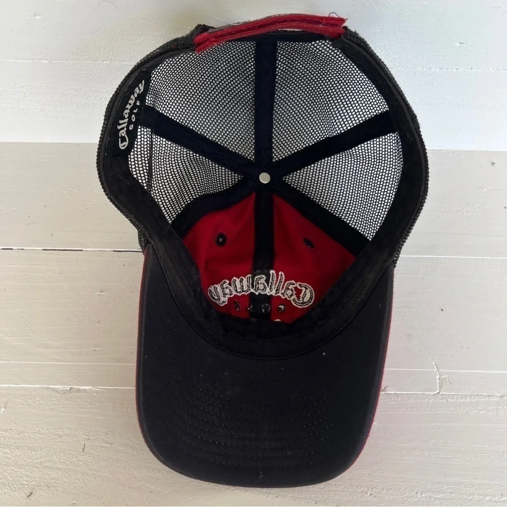 Callaway Golf Red Black Hat Cap Hook And Loop OS Mesh Embroidered